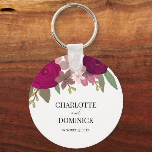 Burgundy Garden Flowers Wedding  Key Ring
