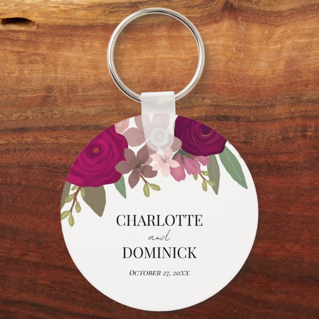 Burgundy Garden Flowers Wedding  Key Ring (Front)