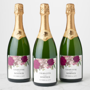 Burgundy Garden Flowers Wedding  Sparkling Wine Label