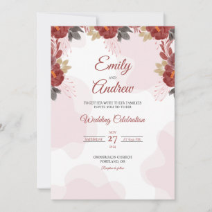 Burgundy Garland Elegant Floral Watercolor Wedding Invitation
