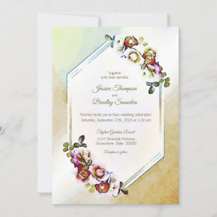 Burgundy Geometric Floral Watercolor Wedding Invitation
