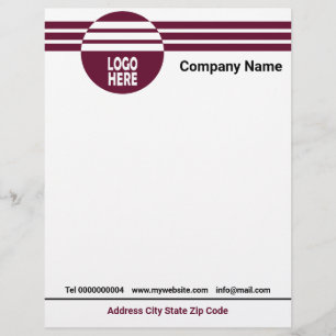 Burgundy geometric stripes with logo and QR code Custom Letterhead
