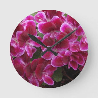 Burgundy Geranium Round Clock