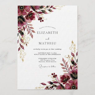 Burgundy Gilded Bloom Wedding Invitation