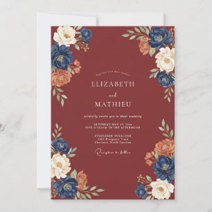 Burgundy Gilded Blossom Wedding Invitation