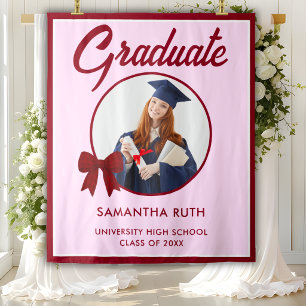 Burgundy Gingham Bow Photo Graduation Backdrop Tapestry