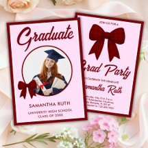 Burgundy Gingham Bow Photo Graduation Party