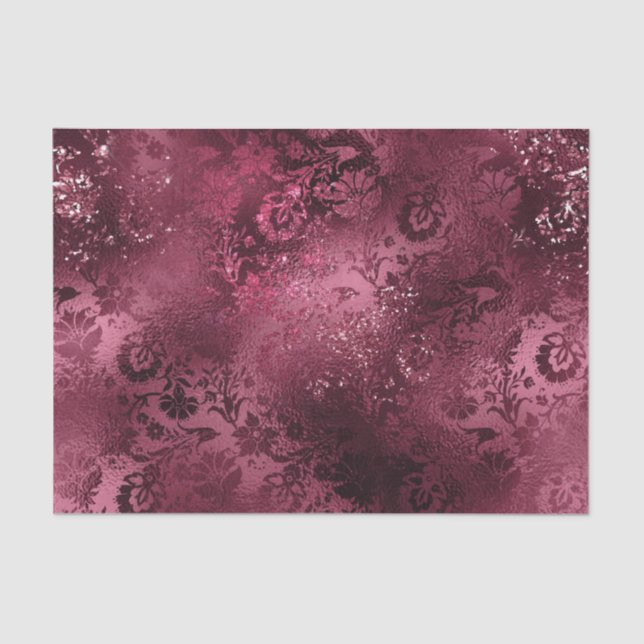 Burgundy Glam Foil Glitter Damask Tissue Paper (Front)