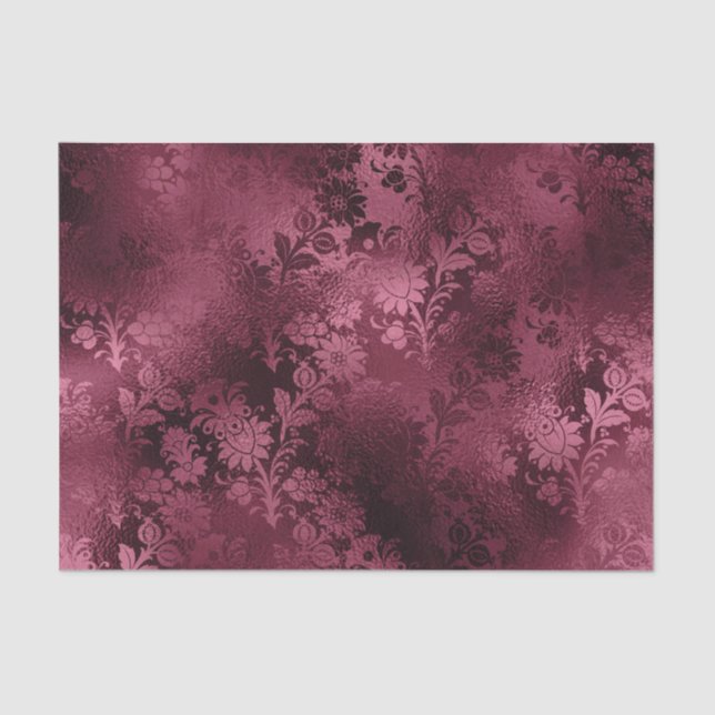 Burgundy Glam Foil Glitter Damask Tissue Paper (Front)