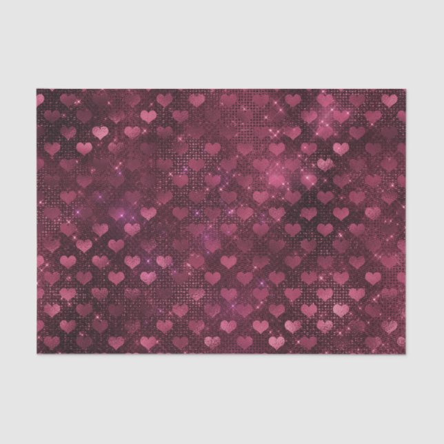 Burgundy Glam Foil Glitter Hearts Tissue Paper (Front)