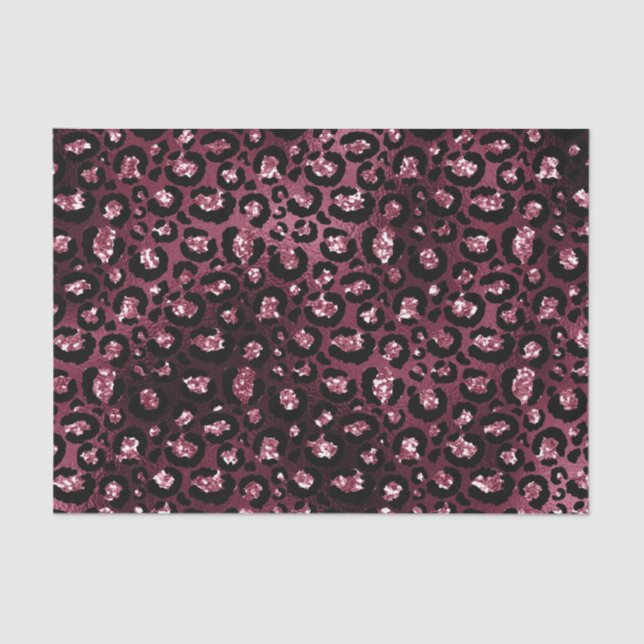 Burgundy Glam Foil Glitter Leopard Spots Tissue Paper (Front)