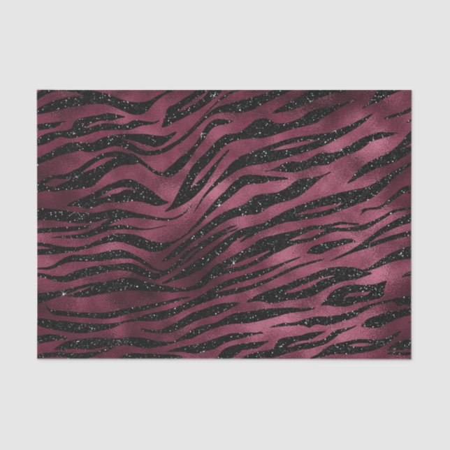 Burgundy Glam Foil Glitter Tiger Stripes Tissue Paper (Front)
