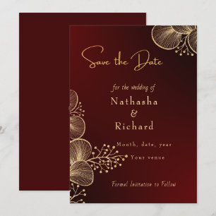 Burgundy & Glided Floral Elegant Wedding Save The Date