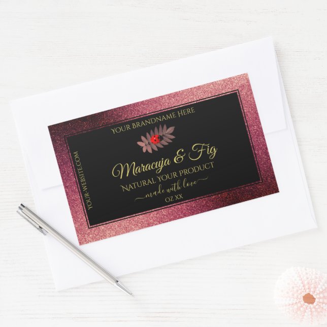 Burgundy Glitter Black Product Labels Cute Ladybug (Envelope)