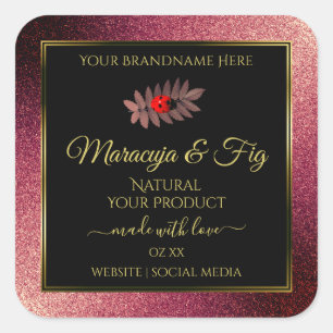 Burgundy Glitter Black Product Labels Cute Ladybug