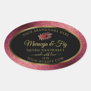 Burgundy Glitter Black Product Labels Cute Ladybug