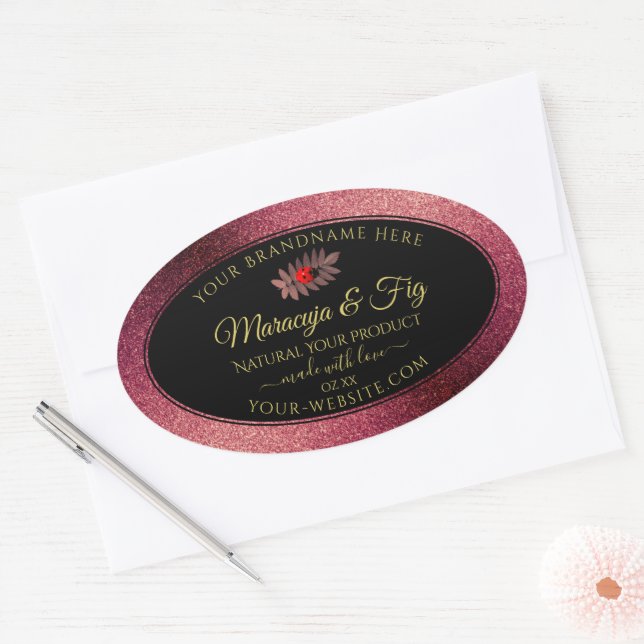 Burgundy Glitter Black Product Labels Cute Ladybug (Envelope)