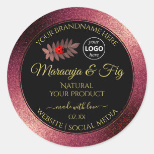 Burgundy Glitter Black Product Labels Ladybug Logo