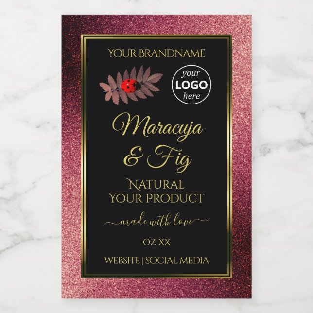 Burgundy Glitter Black Product Labels Ladybug Logo (Single Label)