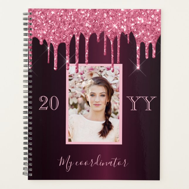 Burgundy glitter drips photo 2026 planner (Front)