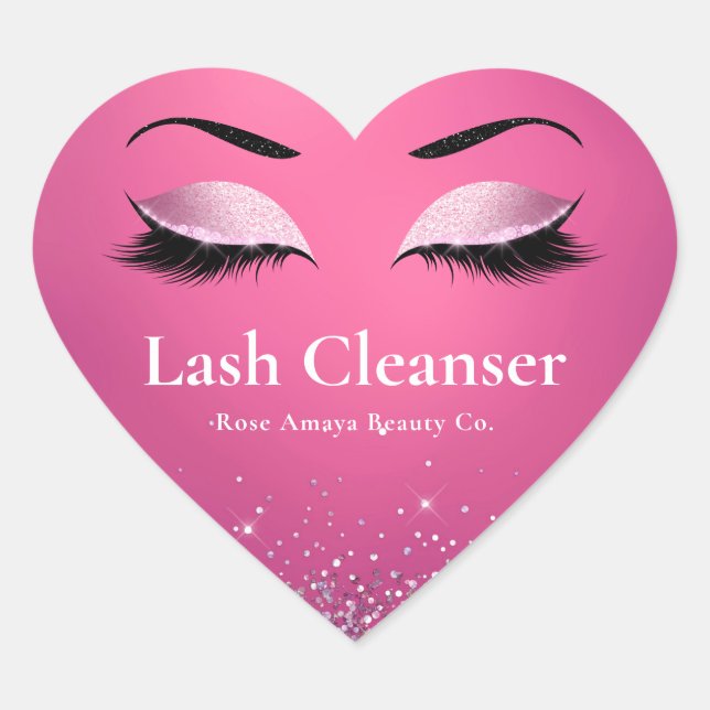 Burgundy Glitter Elegant Lash Cleanser Shampoo Heart Sticker (Front)