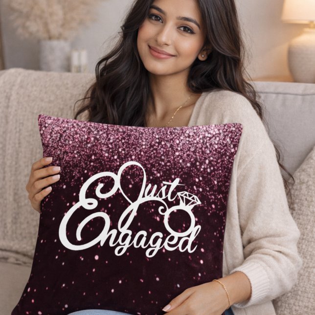 Burgundy Glitter Engagement Romantic Proposal  Cushion (Creator Uploaded)