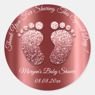 Burgundy Glitter Feet Baby Shower Favour Thank You Classic Round Sticker