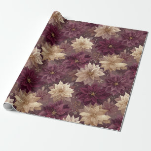 Burgundy Glitter Gold Snowflake Glam Winter Wrapping Paper