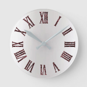 Burgundy Glitter Gray Silver Ombre Minimal Black Round Clock