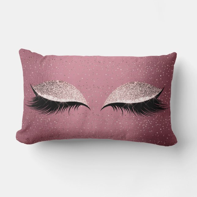 Burgundy Glitter Lashes Eyes Rose Makeup Sleep Lumbar Cushion (Front)