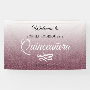 Burgundy Glitter Quinceañera 15th Birthday Welcome Banner