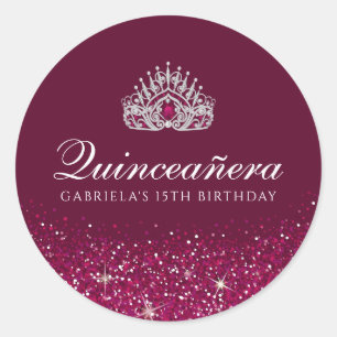 Burgundy  Glitter Quinceanera Classic Round Sticker
