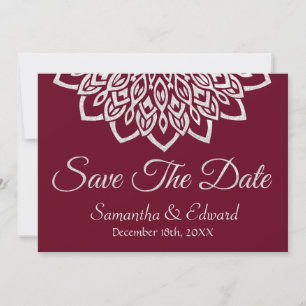 Burgundy Glitter Silver Elegant Save the Date Card
