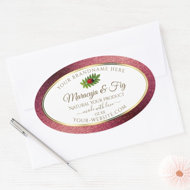 Burgundy Glitter White Product Labels Cute Ladybug (Envelope)