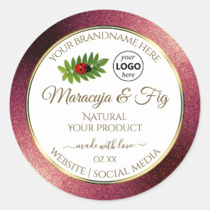 Burgundy Glitter White Product Labels Ladybug Logo