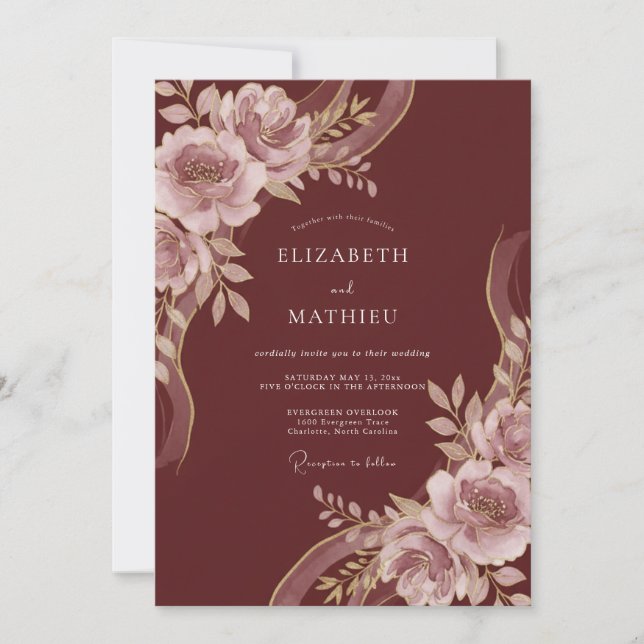 Burgundy Glorious Autumnal Wedding Invitation (Front)