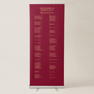 Burgundy Gold 100 Guest Wedding Seating Chart Retractable Banner