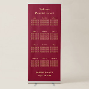 Burgundy Gold 12 Table Seating Chart Retractable Banner