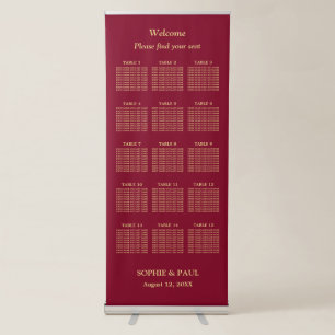 Burgundy Gold 15 Table Seating Chart Retractable Banner