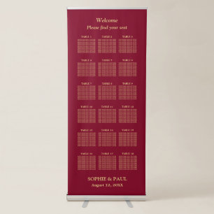 Burgundy Gold 18 Table Seating Chart Retractable Banner