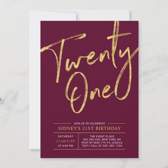 Burgundy & Gold 21st Birthday Party Invitation (Front)