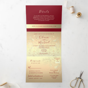 Burgundy Gold 3-in-1 Wedding Invitation