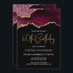Burgundy Gold Agate 60th Birthday Invitation<br><div class="desc">This elegant 60th birthday invitation features a watercolor image of an agate geode in shades of burgundy red with faux gold highlights. The words "60th Birthday" appear in faux gold glitter in decorative modern handwriting font. Customise it with the name of the honoree in gold coloured text and the details...</div>