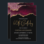 Burgundy Gold Agate 60th Birthday Invitation<br><div class="desc">This elegant 60th birthday invitation features a watercolor image of an agate geode in shades of burgundy red with faux gold highlights. The words "60th Birthday" appear in faux gold glitter in decorative modern handwriting font. Customise it with the name of the honoree in gold coloured text and the details...</div>