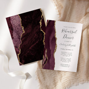 Burgundy Gold Agate Blush Wedding Rehearsal Dinner Invitation