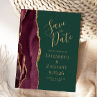 Burgundy Gold Agate Emerald Green Save the Date