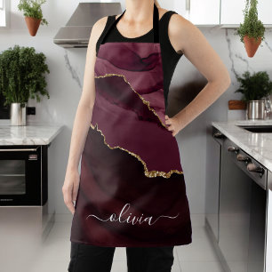 Burgundy Gold Agate Geode Gold Monogram Apron