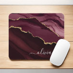 Burgundy Gold Agate Geode Gold Monogram Mouse Mat<br><div class="desc">Burgundy and Gold Foil Agate Geode Monogram Beautiful Elegant Script Name Mousepad (mouse pad). This makes the perfect sweet 16, 13th, 15th, 16th, 18th, 21st, 30th, 40th, 50th, 60th, 70th, 80th, 90th, 100th birthday, wedding, bridal shower, anniversary, back to school, baby shower, graduation or bachelorette party gift for someone decorating...</div>