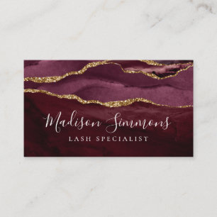  Burgundy Gold Agate Geode Monogram Girly Script Business Card