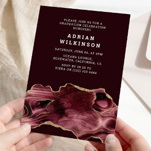 Burgundy & Gold Agate Graduation Invitation